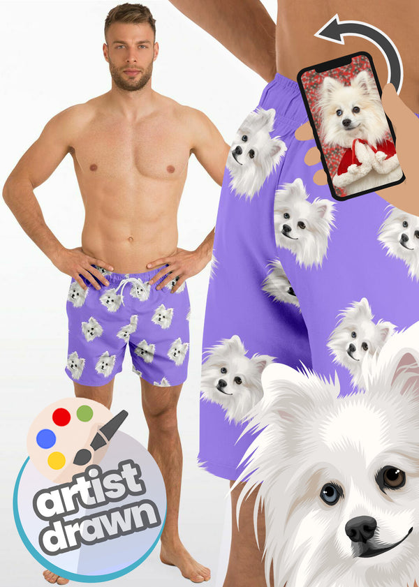 Custom Board Shorts: Orig. Face Art (Dog, Cat, Human Face)