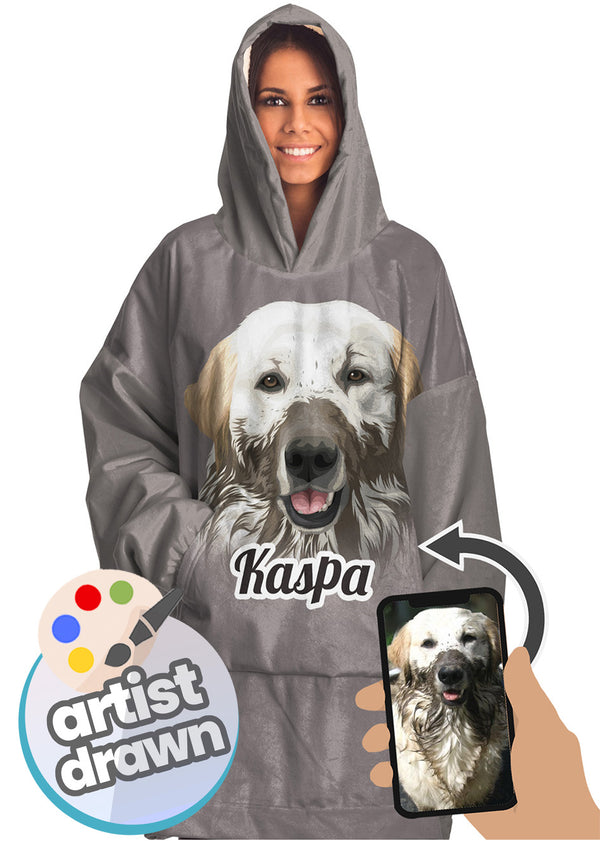 Custom HOODIE Blanket: Super-Sized Orig. Face Art (Dog, Cat, Human Face)