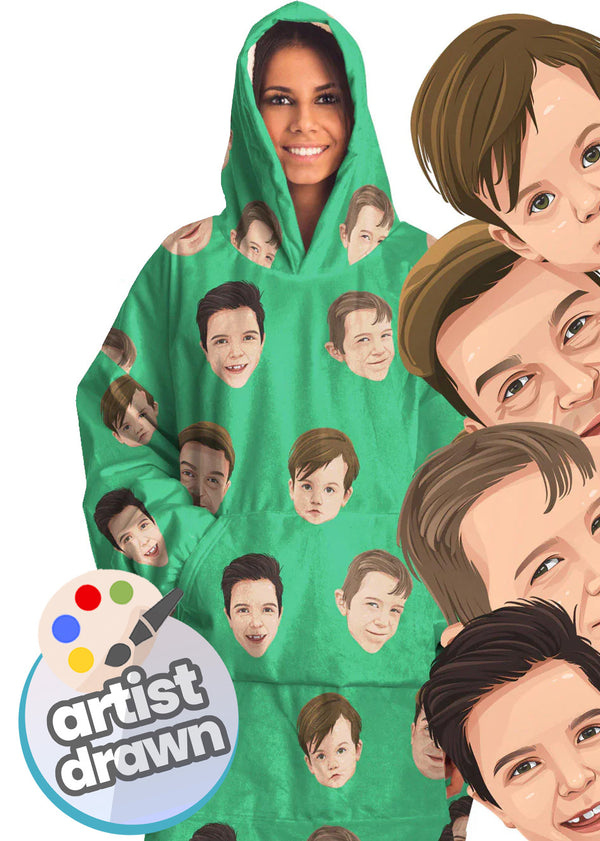 Custom HOODIE Blanket: Orig. Face Art [Seen On The Voice Australia] (Dog, Cat, Human Face)